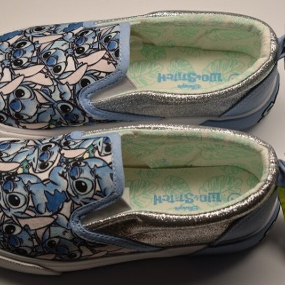 Disney Lilo & Stitch Girls Sneakers Size 2, Blue W/Sparkly Silver, Slip On - Picture 9 of 10